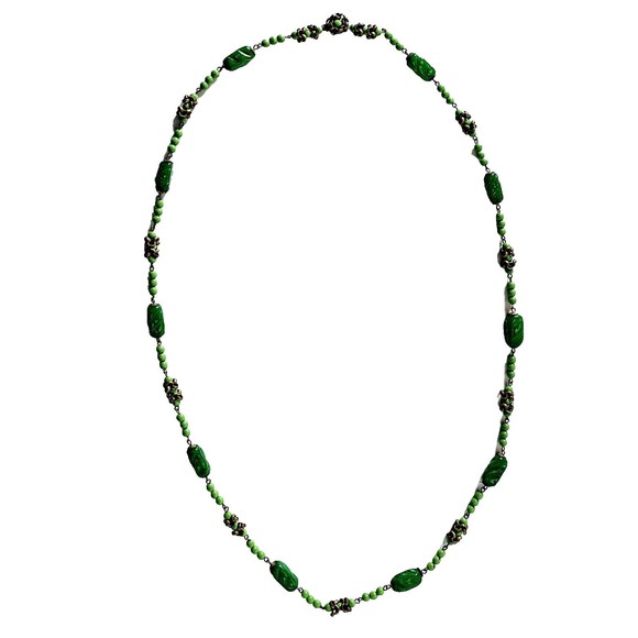 Art Deco Jadeite Beaded Necklace 36" Gold Tone VTG VGC! - Picture 10 of 10
